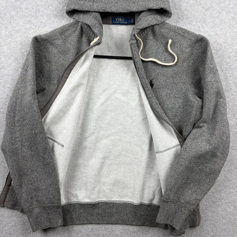 Polo Ralph Lauren Hoodie Mens Medium Gray Full Zip Thermal Lined Hood Fleece